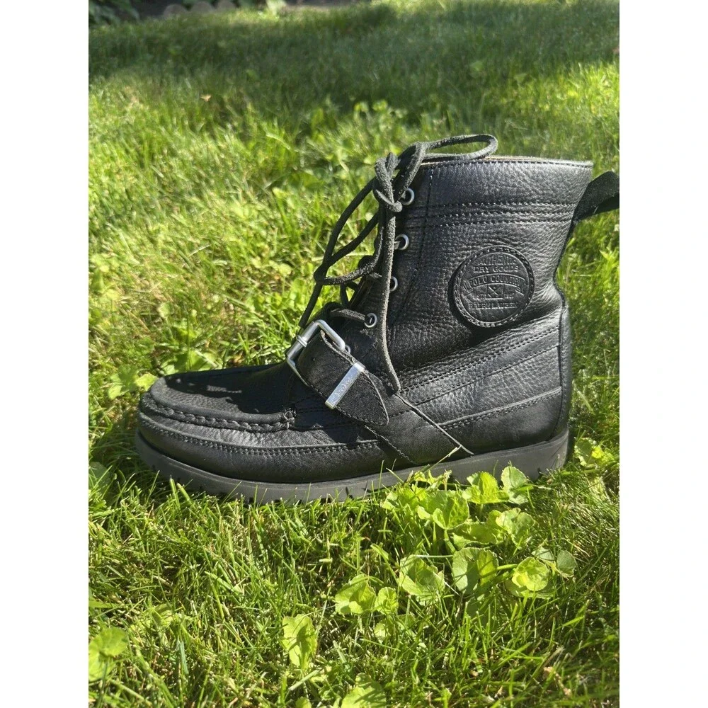 Ralph Lauren Polo Country Ranger Black Tumbled Leather Boots Size 8D